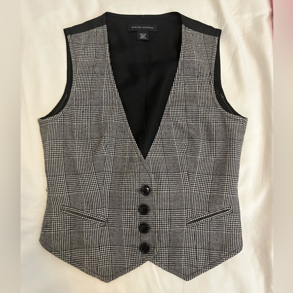 Banana Republic Petite Wool Grey Houndstooth Suit Vest 00P